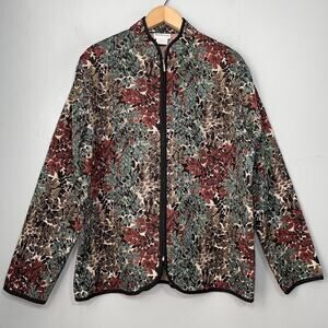 Bon Worth Jacket Size M Boxy Brocade Tapestry Grandma Chic Cottage Forest Earthy